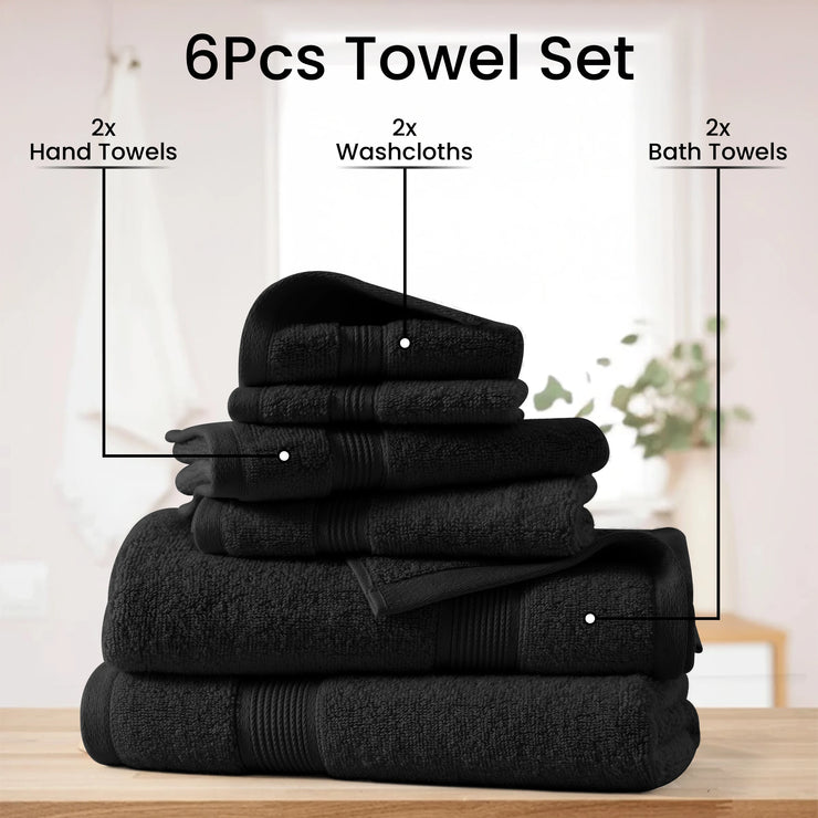 Lux Decor 6-Piece Bath Towel Set – 100% Cotton, 525 GSM, Ultra-Soft & Absorbent