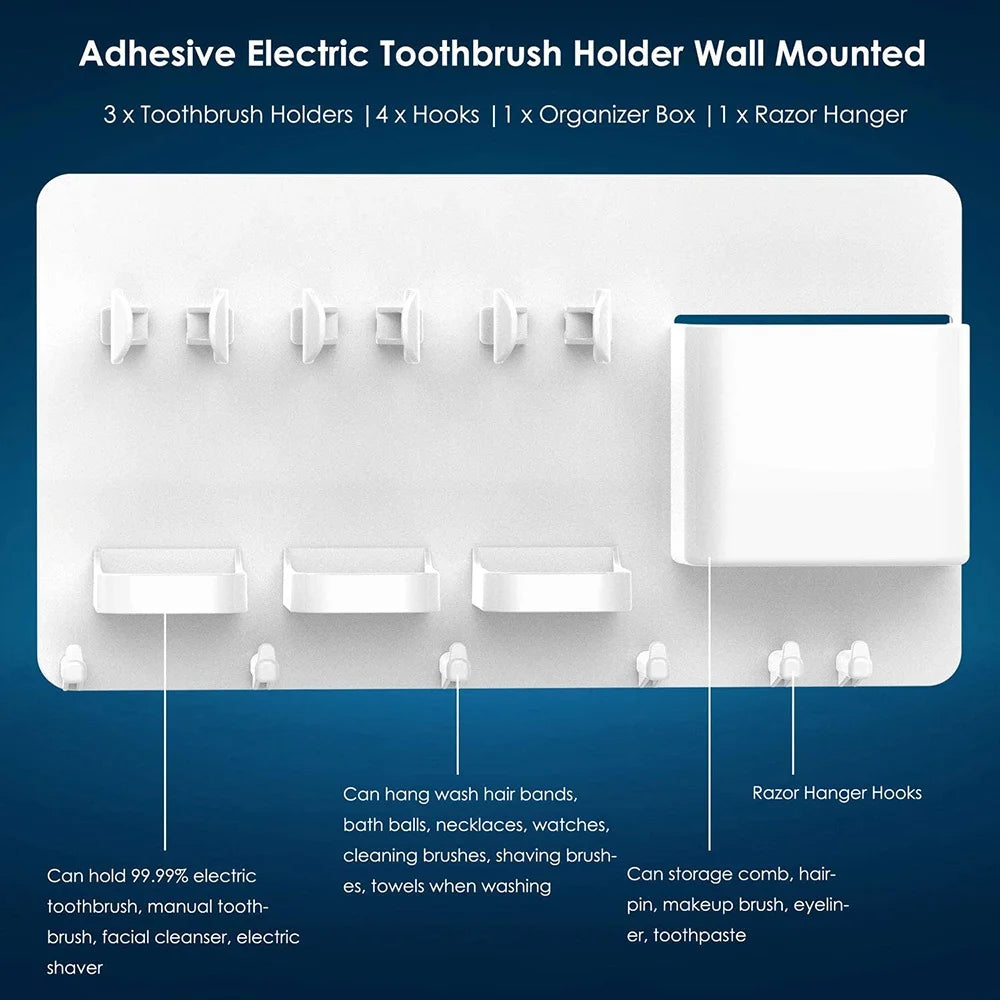 Wall Mounted Electric Toothbrush Holder & Bathroom Organizer