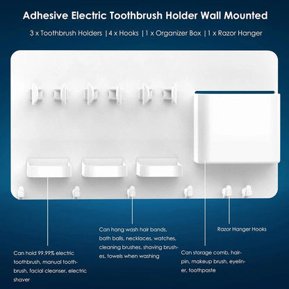 Wall Mounted Electric Toothbrush Holder & Bathroom Organizer