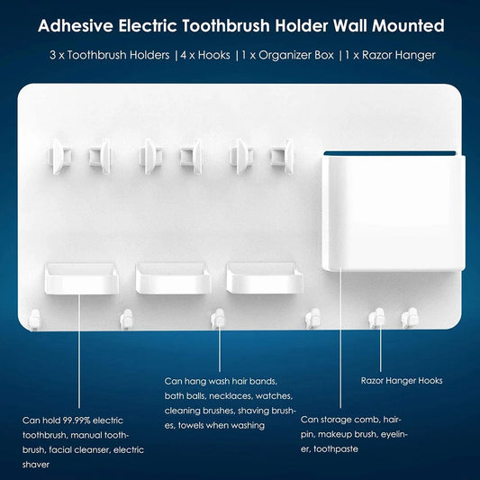 Wall Mounted Electric Toothbrush Holder & Bathroom Organizer