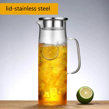 Heat-Resistant Glass Water Pitcher with Handle — Borosilicate, 1.2L & 1.5L