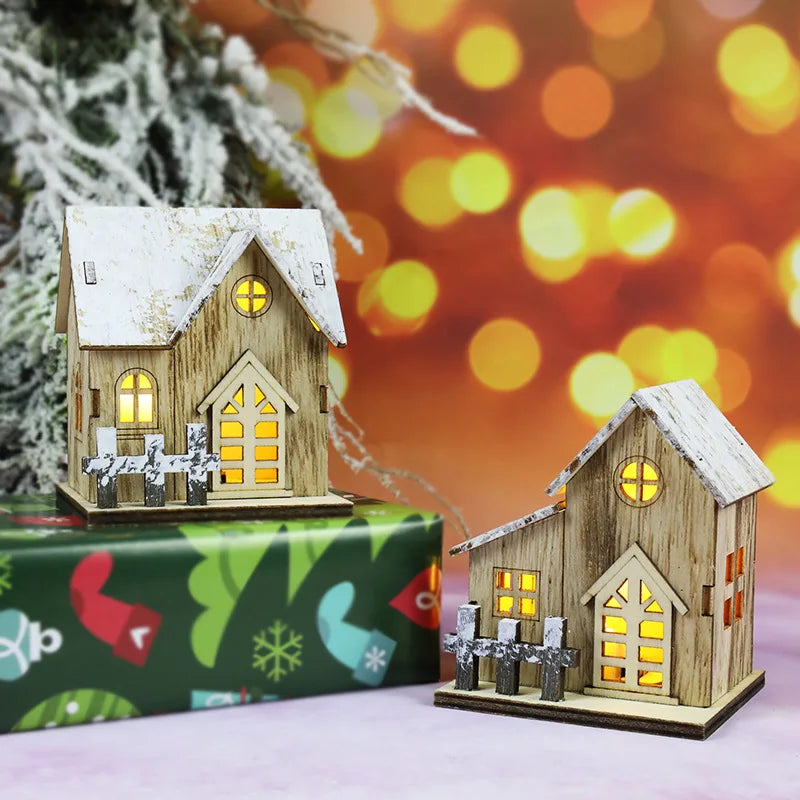 Lighted Wooden Christmas House Ornament