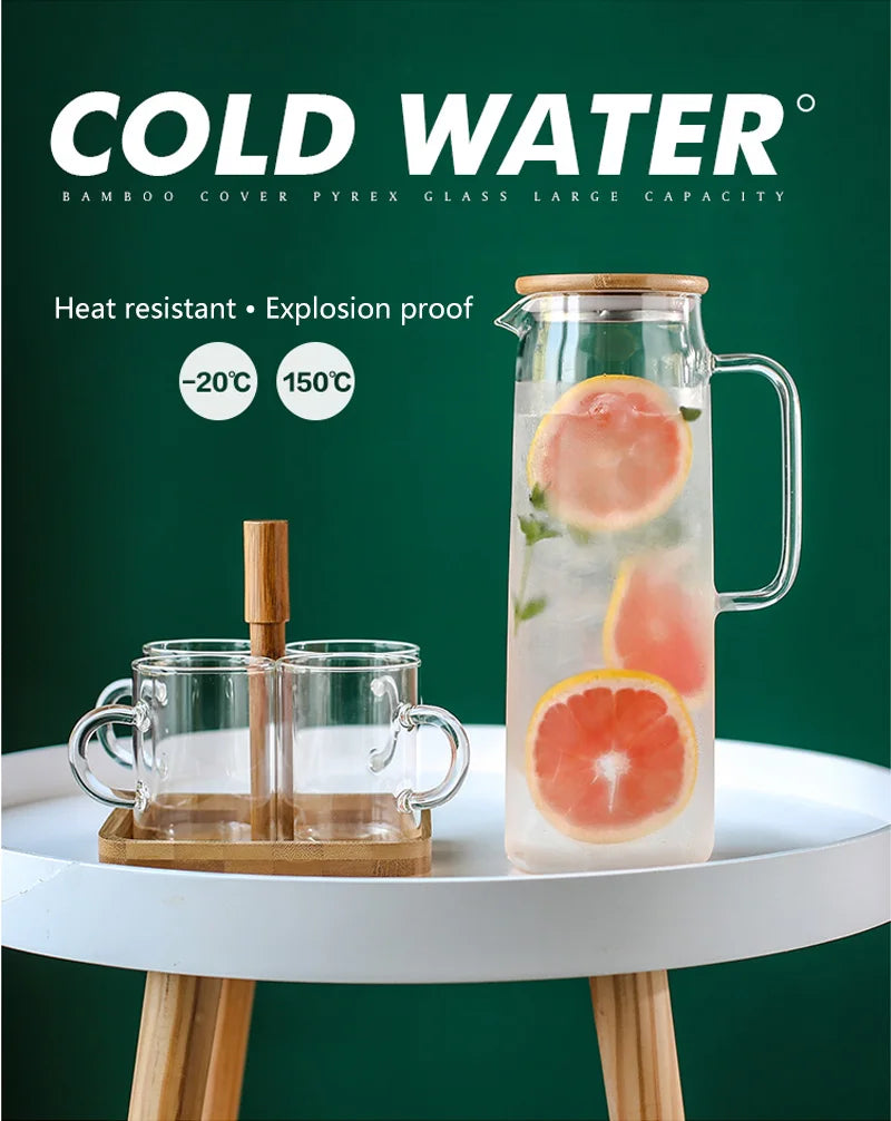 Heat-Resistant Glass Water Pitcher with Handle — Borosilicate, 1.2L & 1.5L