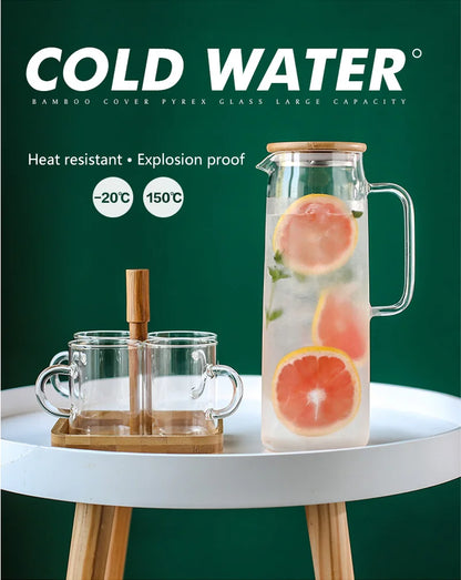 Heat-Resistant Glass Water Pitcher with Handle — Borosilicate, 1.2L & 1.5L