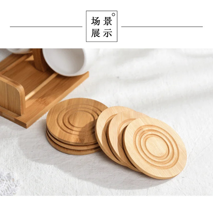 Set of Ceramic Cups and Saucers with Bamboo Tray – 4 to 6 Pieces, Elegant and Heat Resistant Design.