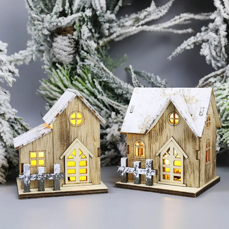 Lighted Wooden Christmas House Ornament