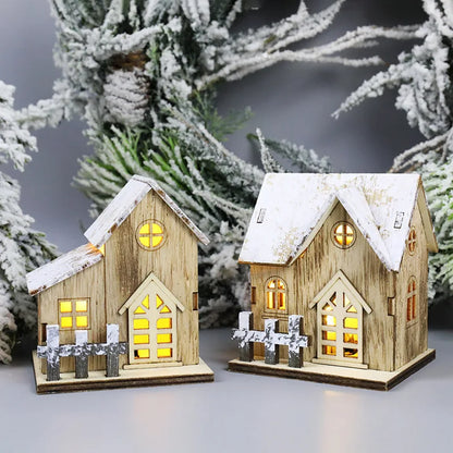 Lighted Wooden Christmas House Ornament