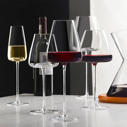 Hand-Blown Red & White Wine Glass Set