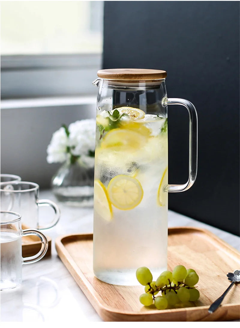 Heat-Resistant Glass Water Pitcher with Handle — Borosilicate, 1.2L & 1.5L