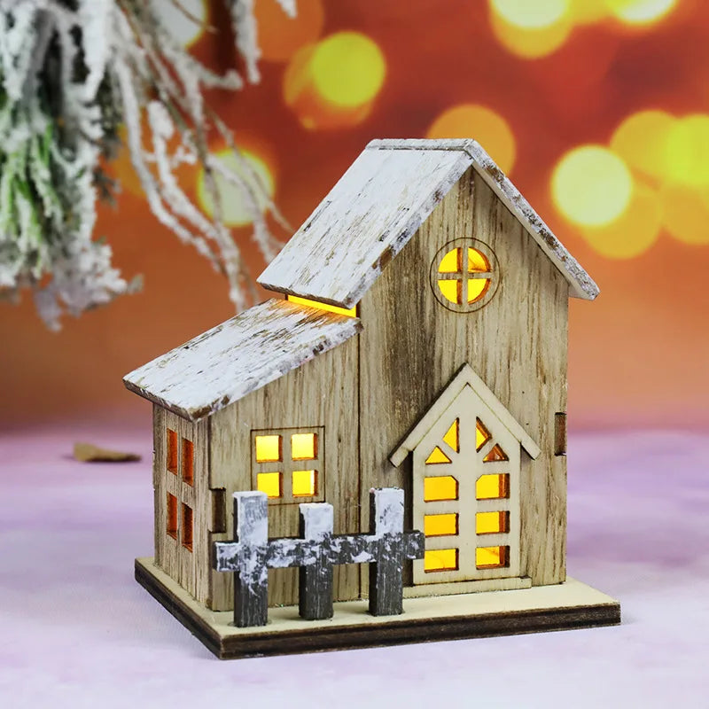 Lighted Wooden Christmas House Ornament
