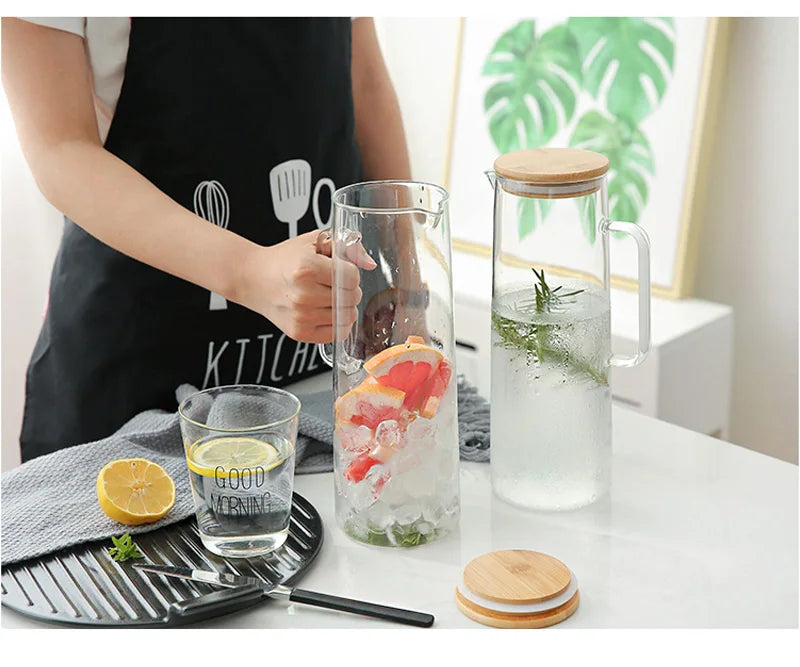 Heat-Resistant Glass Water Pitcher with Handle — Borosilicate, 1.2L & 1.5L