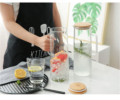 Heat-Resistant Glass Water Pitcher with Handle — Borosilicate, 1.2L & 1.5L