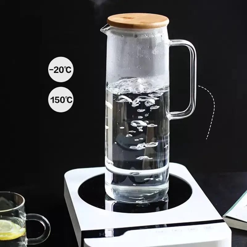 Heat-Resistant Glass Water Pitcher with Handle — Borosilicate, 1.2L & 1.5L