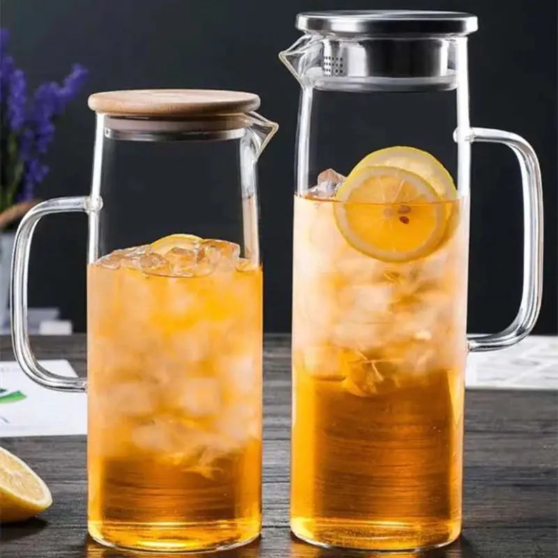 Heat-Resistant Glass Water Pitcher with Handle — Borosilicate, 1.2L & 1.5L