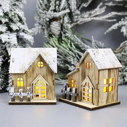 Lighted Wooden Christmas House Ornament