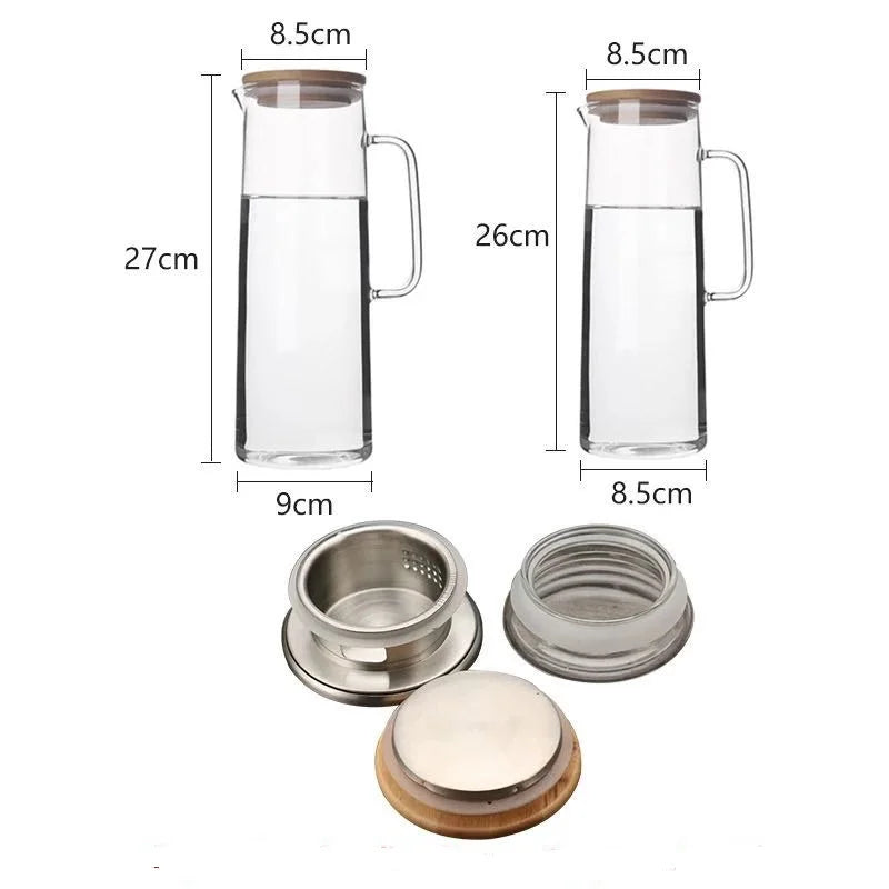 Heat-Resistant Glass Water Pitcher with Handle — Borosilicate, 1.2L & 1.5L