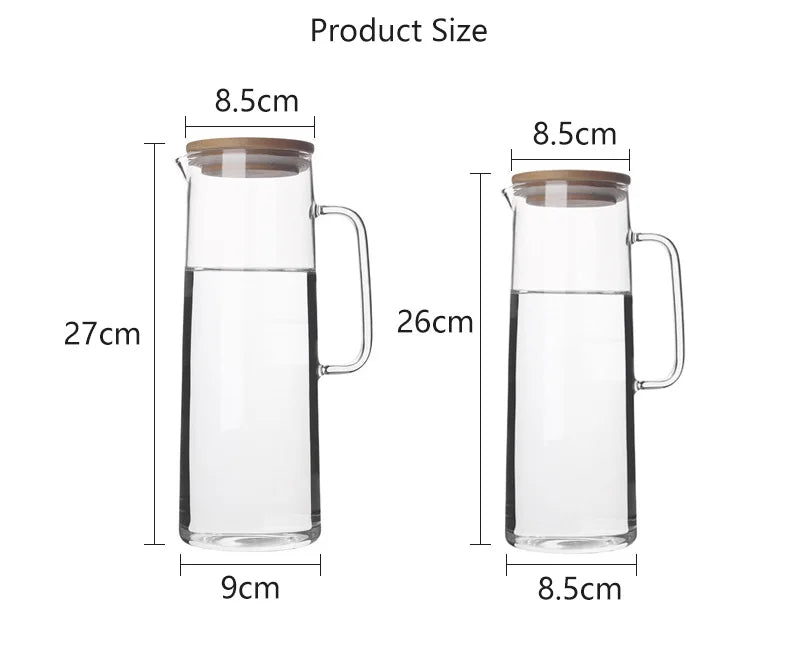 Heat-Resistant Glass Water Pitcher with Handle — Borosilicate, 1.2L & 1.5L