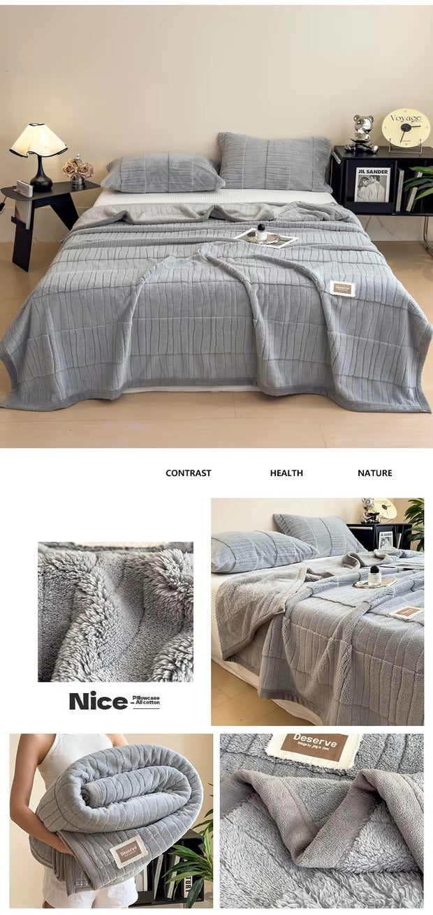 Double-sided Velvet Blanket and Pillowcase Set | Super Soft, Warm and Comfortable.