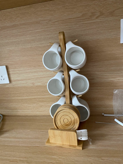 Ceramic Cup Set with Bamboo Tray
