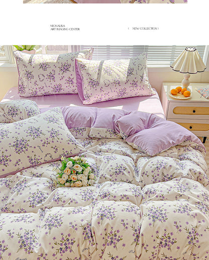 Floral Printed Bedding Set – Duvet Cover with Flat Sheet & Pillowcases
