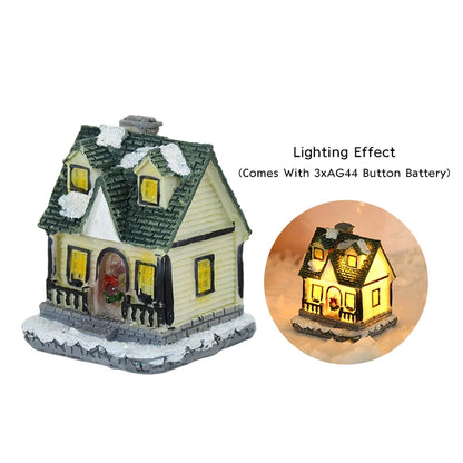 Lighted Wooden Christmas House Ornament