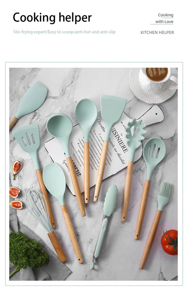 Set of 12 Multi-Colored Silicone Kitchen Utensils