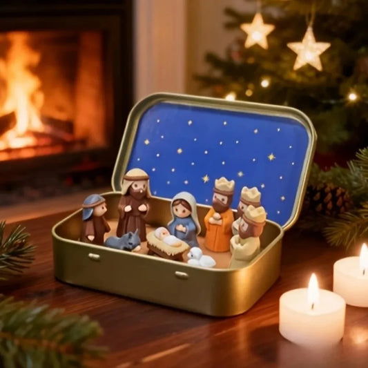 Mini Nativity Scene in Tin Box