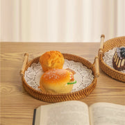 Woven Rattan Round Tray with Strap