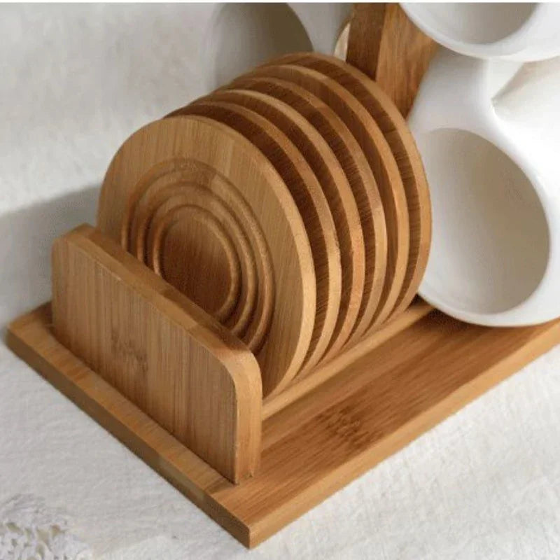 Ceramic Cup Set with Bamboo Tray