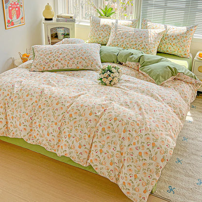 Floral Printed Bedding Set – Duvet Cover with Flat Sheet & Pillowcases