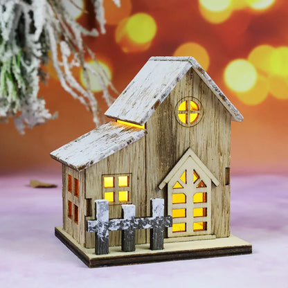 Lighted Wooden Christmas House Ornament