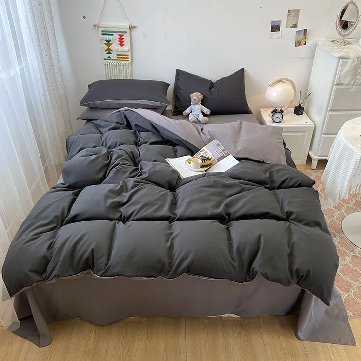 Black Bedding Duvet, Bedsheet and Pillowcase Set