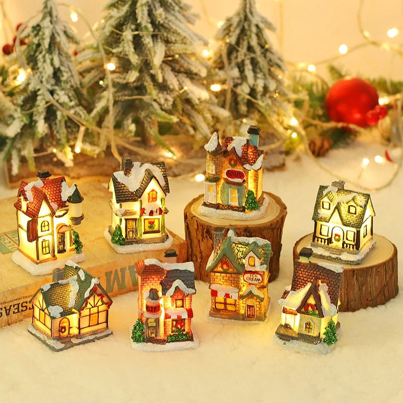 Lighted Wooden Christmas House Ornament