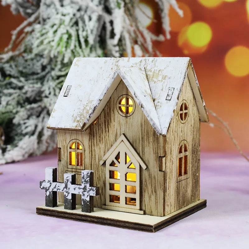 Lighted Wooden Christmas House Ornament