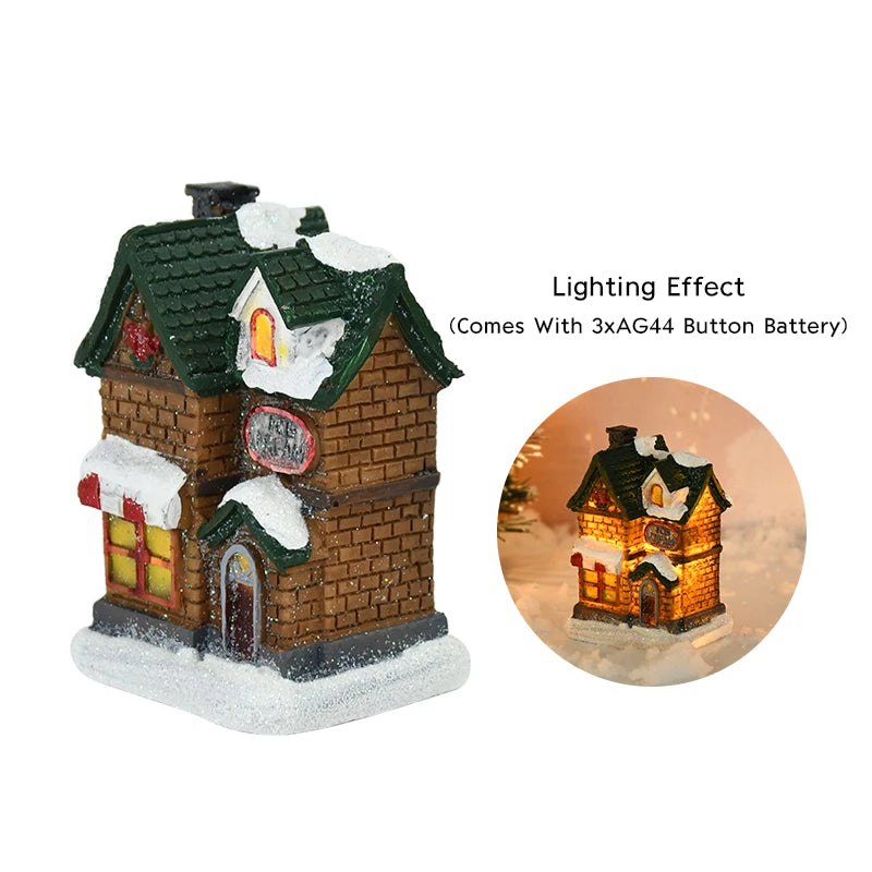 Lighted Wooden Christmas House Ornament