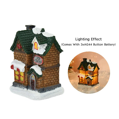 Lighted Wooden Christmas House Ornament
