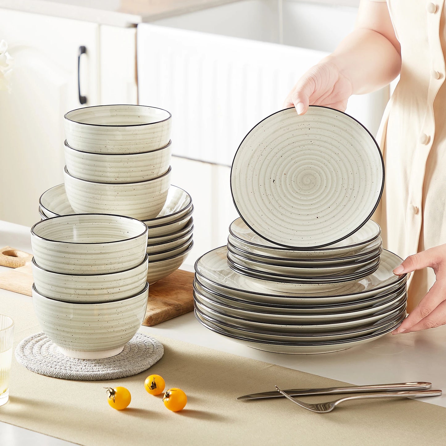 Vancasso Beige Ceramic Dinnerware Set | 24-Piece, Serves 6