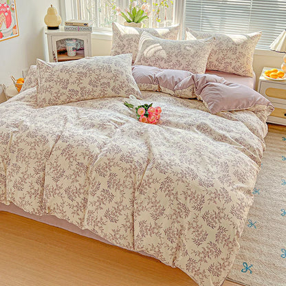 Floral Printed Bedding Set – Duvet Cover with Flat Sheet & Pillowcases