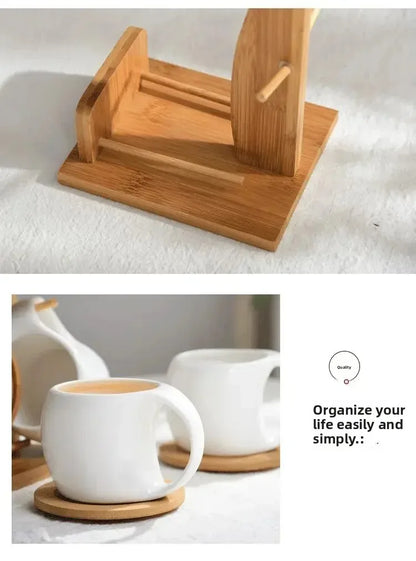 Ceramic Cup Set with Bamboo Tray