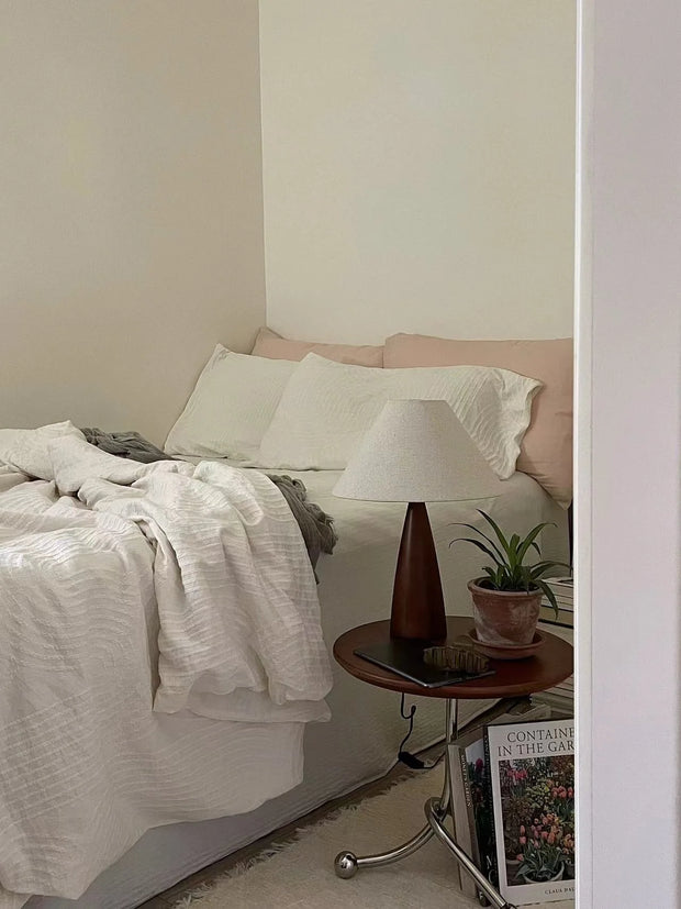 Solid wood and retro fabric table lamp