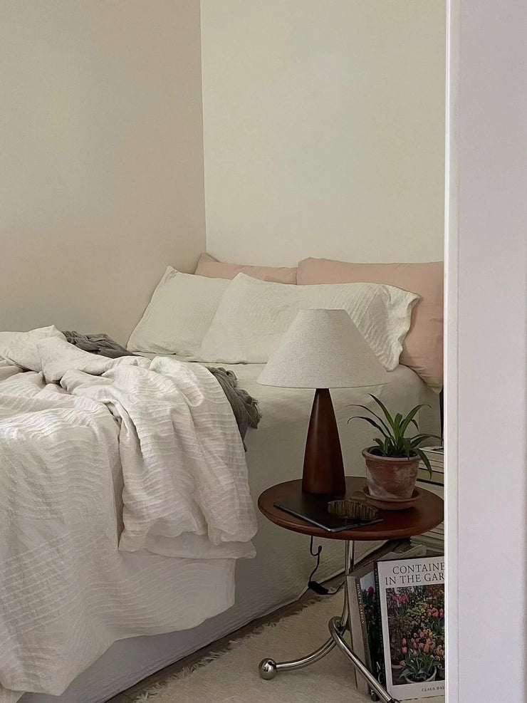 Solid wood and retro fabric table lamp
