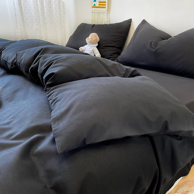 Black Bedding Duvet, Bedsheet and Pillowcase Set
