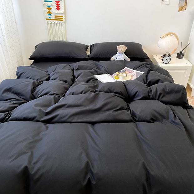 Black Bedding Duvet, Bedsheet and Pillowcase Set