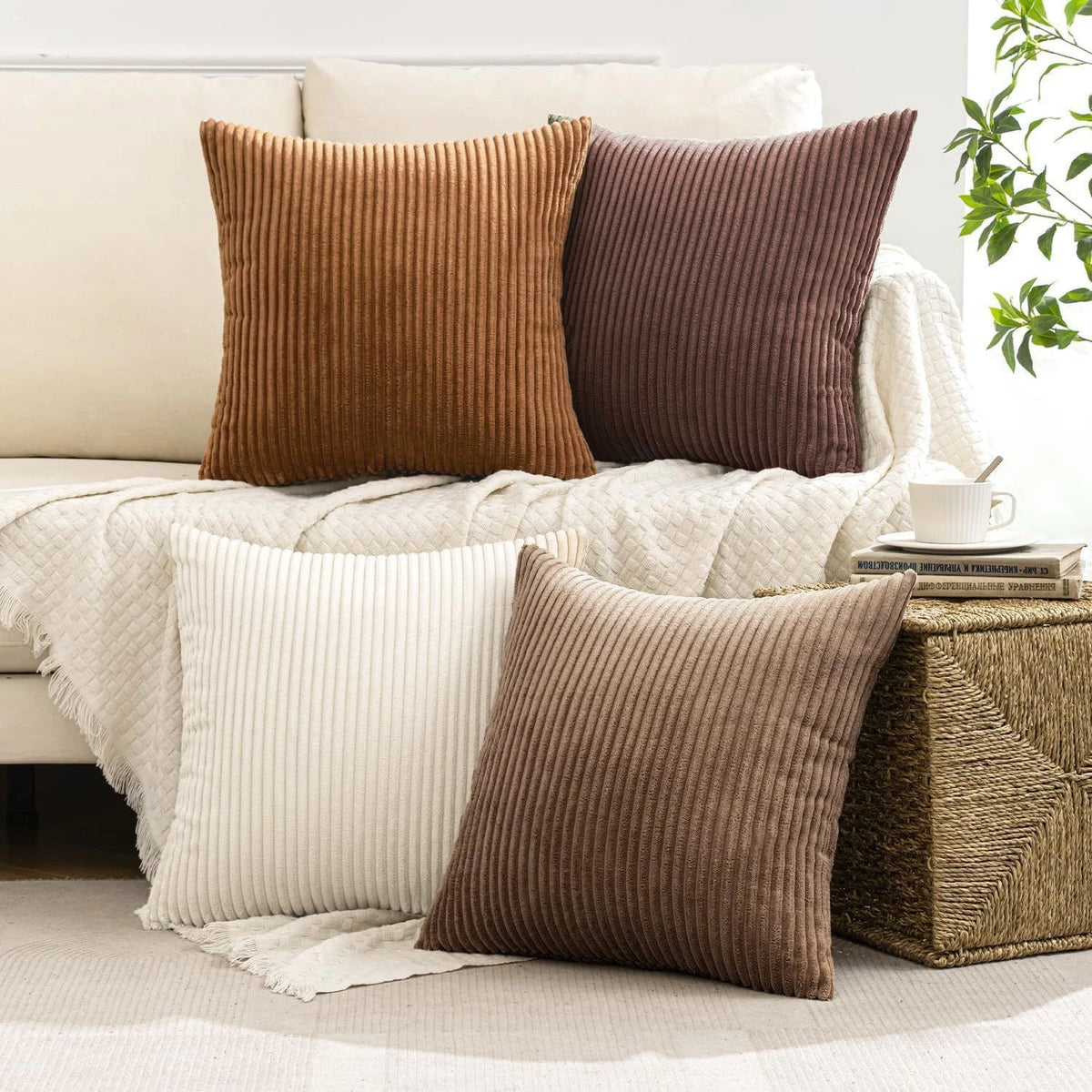 Set of 4 Textured Boho Pillow Covers