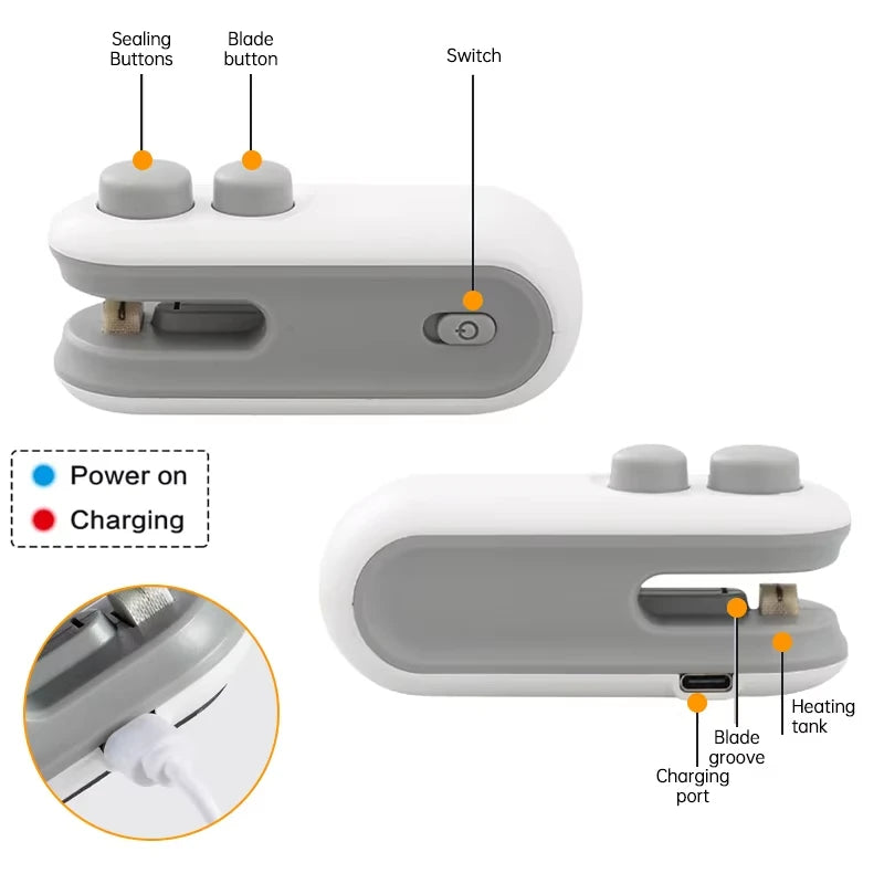Rechargeable 2-in-1 Mini Bag Sealer & Cutter