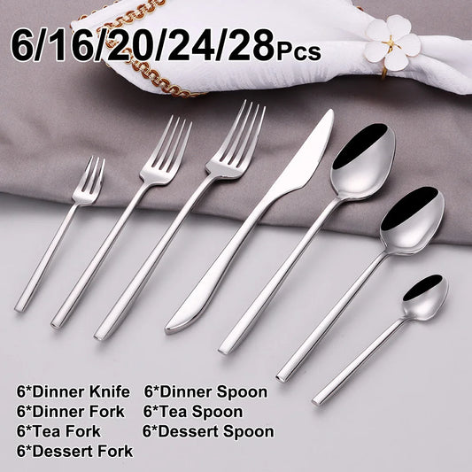6/16/20/24/28Pcs Cutlery Set Stainless Steel 304 Tableware