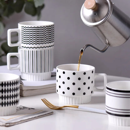 Stackable Ceramic Mug - Polka Dot, Chevron & Harlequin