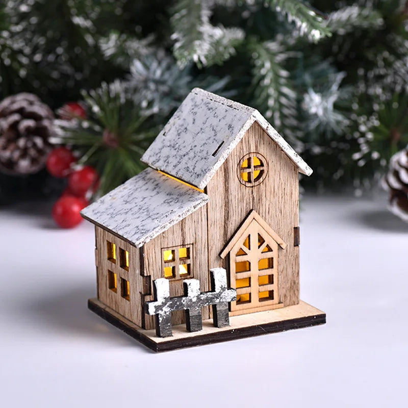 Lighted Wooden Christmas House Ornament