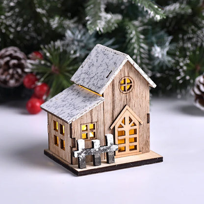 Lighted Wooden Christmas House Ornament