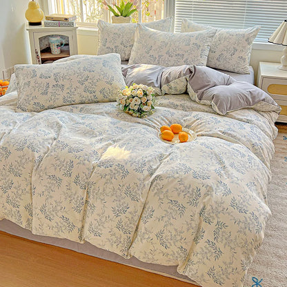 Floral Printed Bedding Set – Duvet Cover with Flat Sheet & Pillowcases